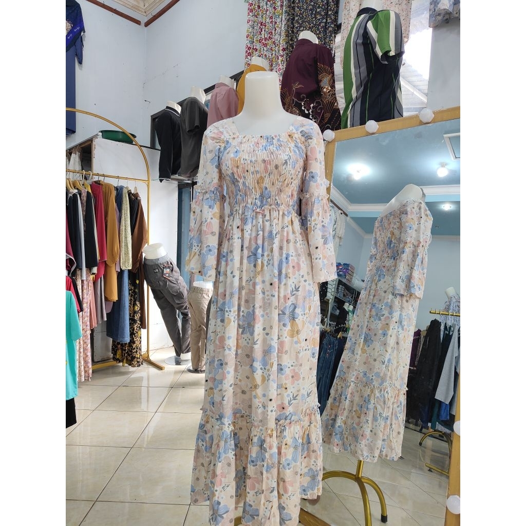 Long Dress Rayon Lengan Balon