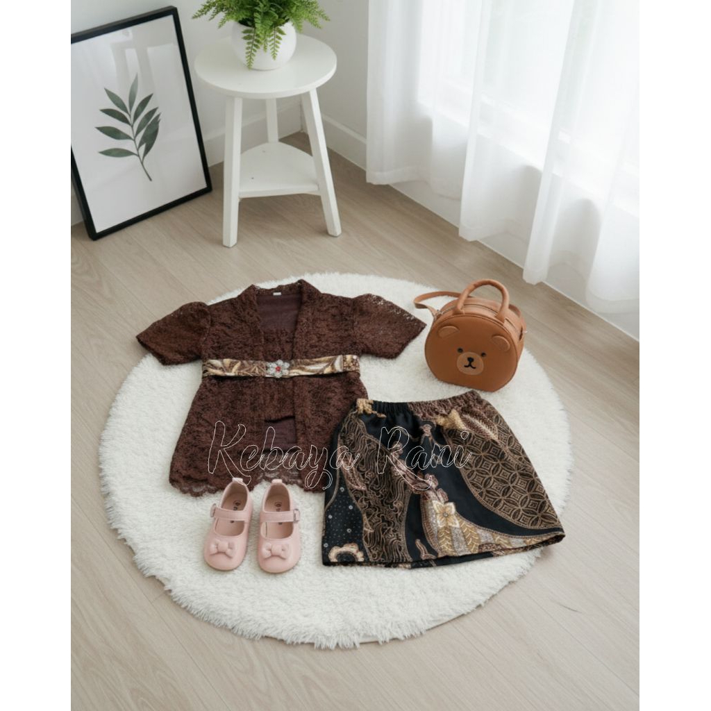 BONUS BROSS Setelan baju kebaya bayi dan anak kutubaru kebaya bali lengan pendek rok batik