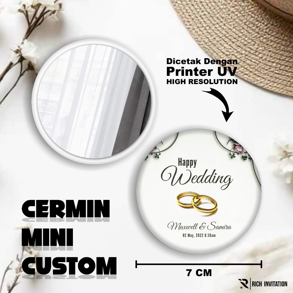 SOUVENIR PERNIKAHAN CUSTOM - SOUVENIR KACA BULAT - SOUVENIR WEDDING CERMIN MINI