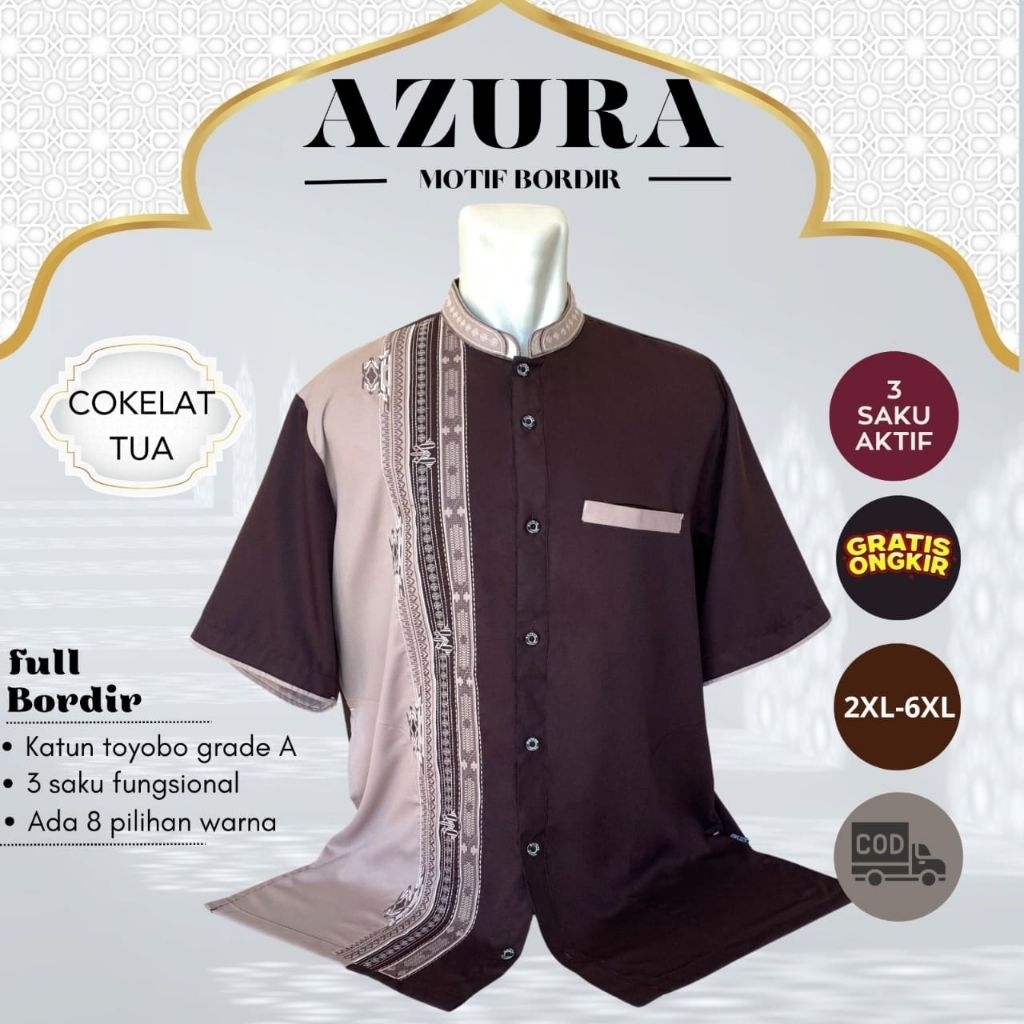 Baju Koko  Azura Coklat Tua JUMBO BIG SIZE XXL XXXL XXXXL XXXXXL XXXXXXL 2XL 3XL 4XL 5XL 6XL Lengan 