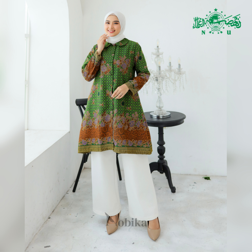 Seragam Muslimat NU Atasan Tunik Sanwos Premium Hijau Sedang Pengajian Nahdlatul Ulama