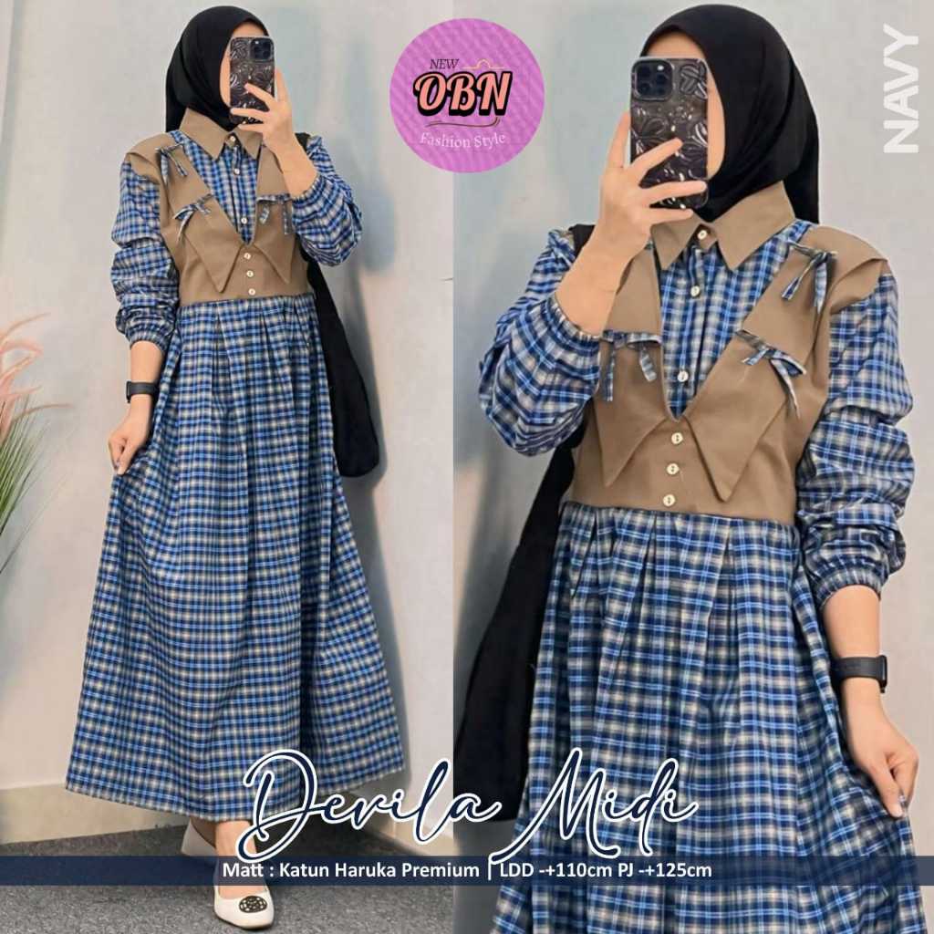 DEVILA MIDI OBN / DRESS MIDI WANITA BAHAN KATUN HARUKA PREMIUM