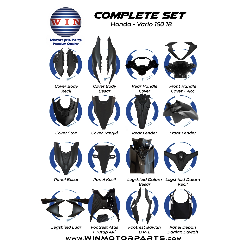 WIN Complete Set Body Honda All New Vario 150 ESP 2018 Hitam Doff