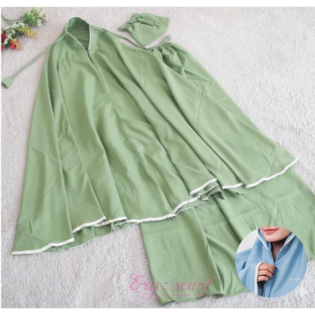 ERYZSCARF - Mukena Dewasa Katun Premium Polos Traveling Jumbo Polos Halus Adem Renda Kodian Murah
