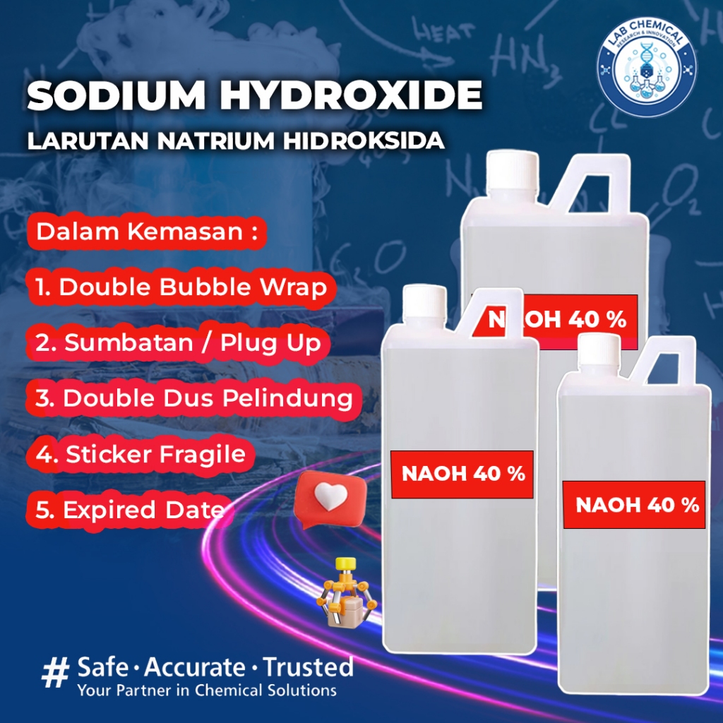 Larutan NaOH 40 % 1000 mL/ Larutan Natrium Hidroksida / Sodium Hydroxide Solution 1000 ml