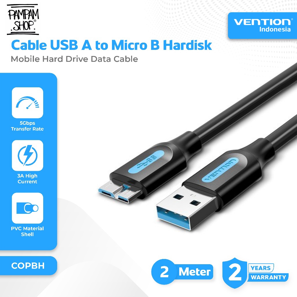 VENTION COPBH Kabel USB A 3.0 Male to USB Micro B 2M 2 Meter Harddisk SSD HDD Hard Disk External Cab