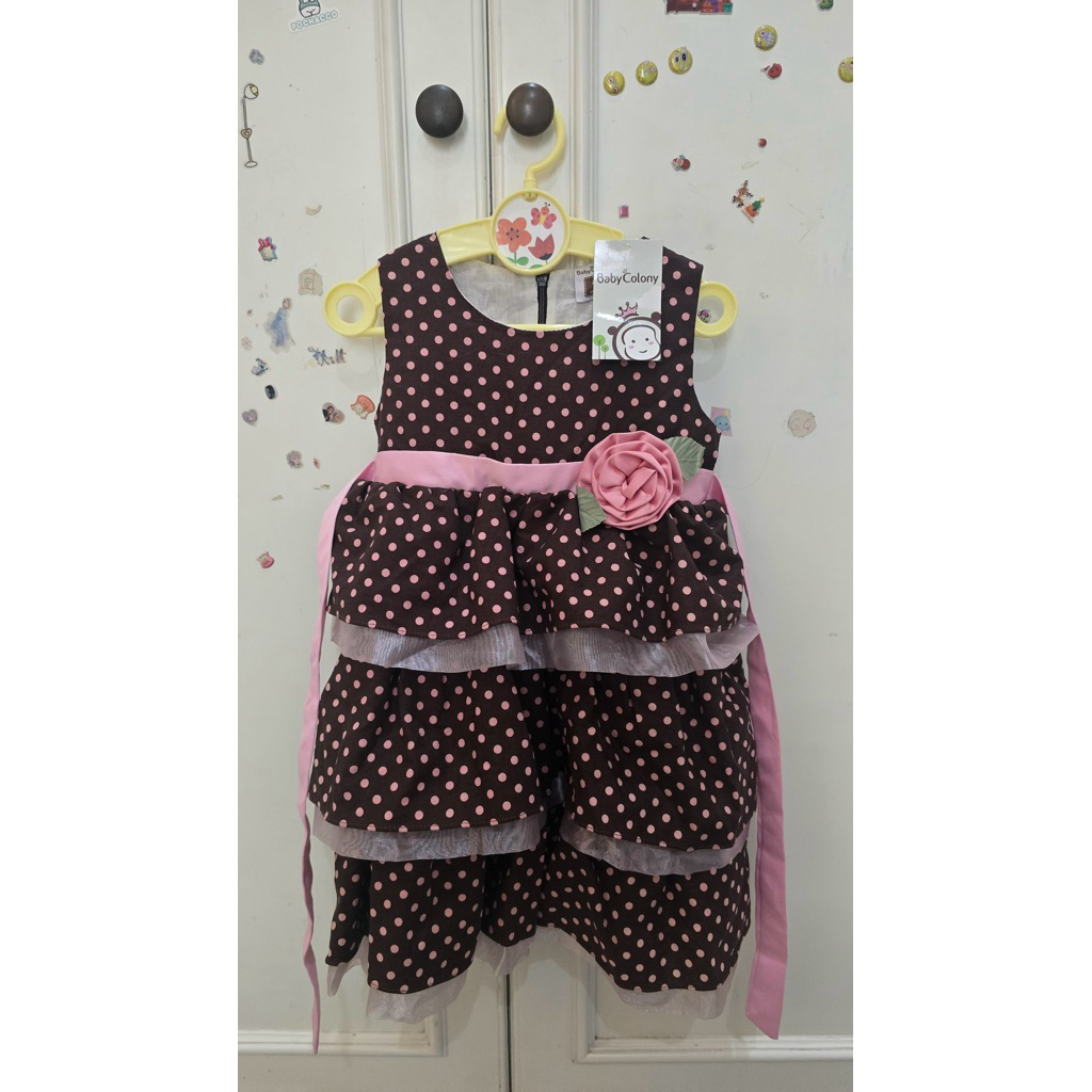 Brown Polkadot Dress wit Pink Flower (NBU)