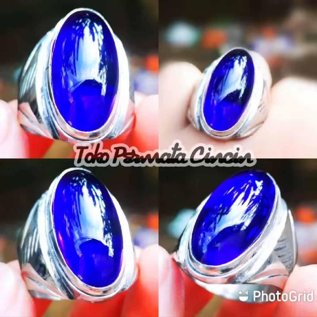 cincin batu akik permata blue king safire ring monel