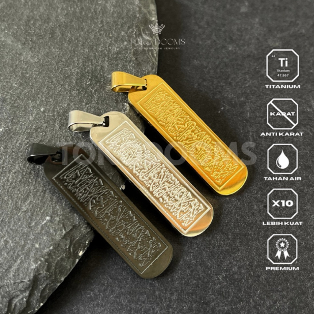 liontin mainan kalung Islami Ayat Kursi [TITANIUM] Pria Wanita Anti Karat