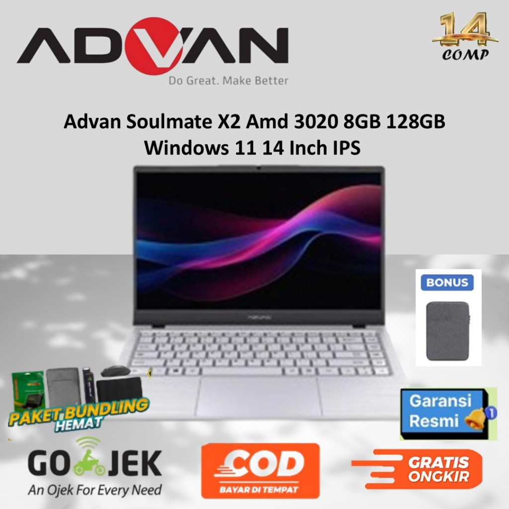 Advan Soulmate X2 Amd 3020 8GB 128GB Windows 11 14 Inch IPS