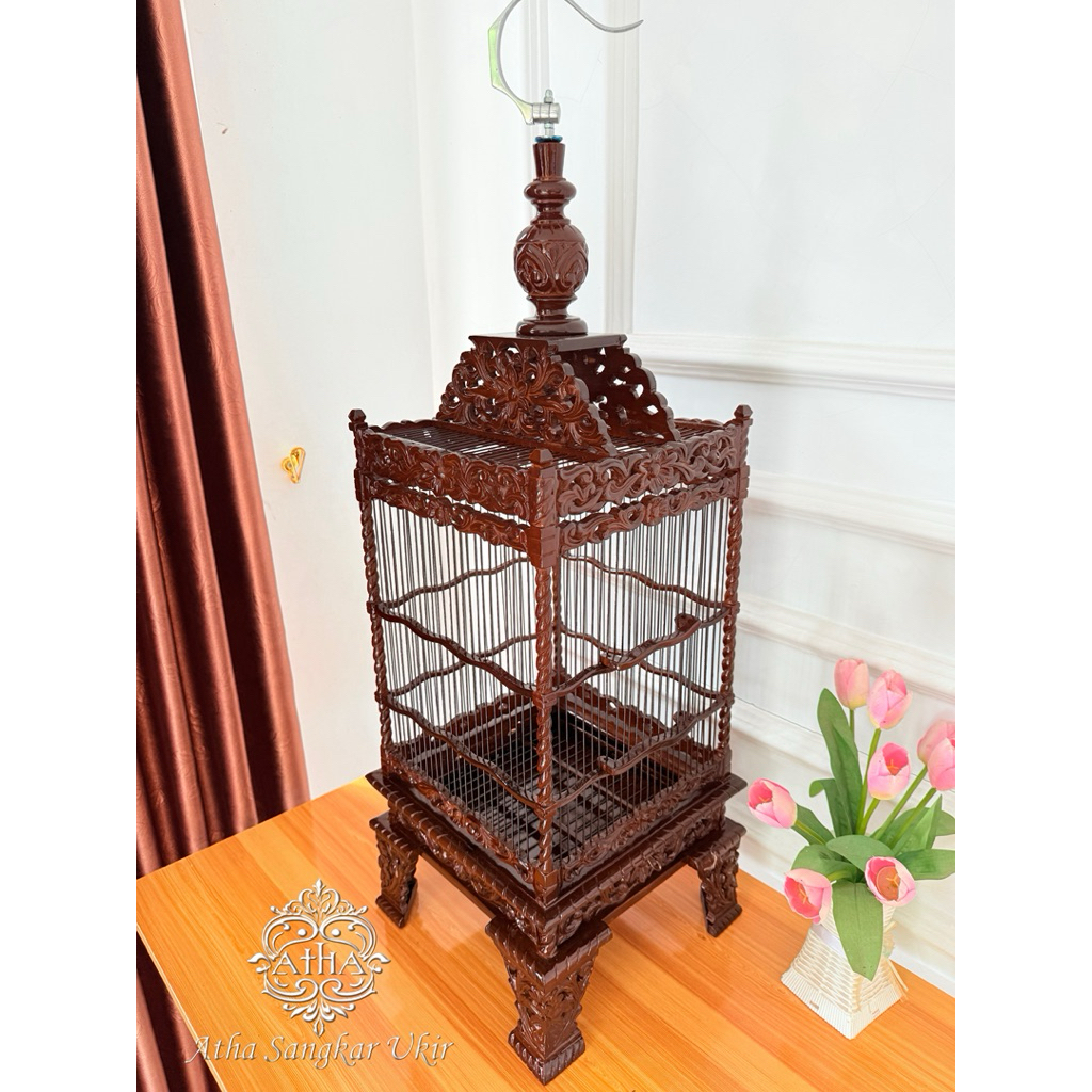 sangkar burung pleci/kandang burung pleci ukir kayu jati