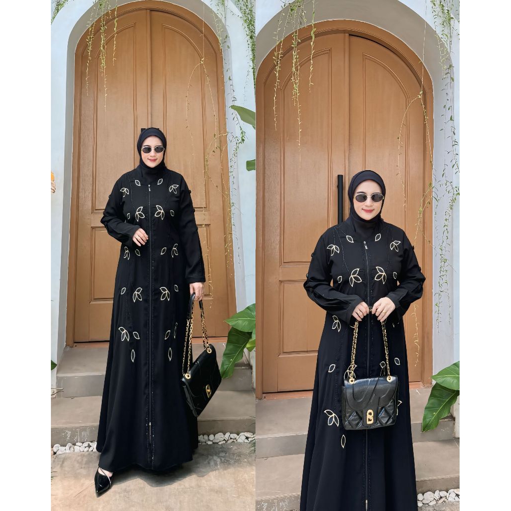 GAMIS ABAYA TURKEY FULL BORDIR LATHEA JETBLACK