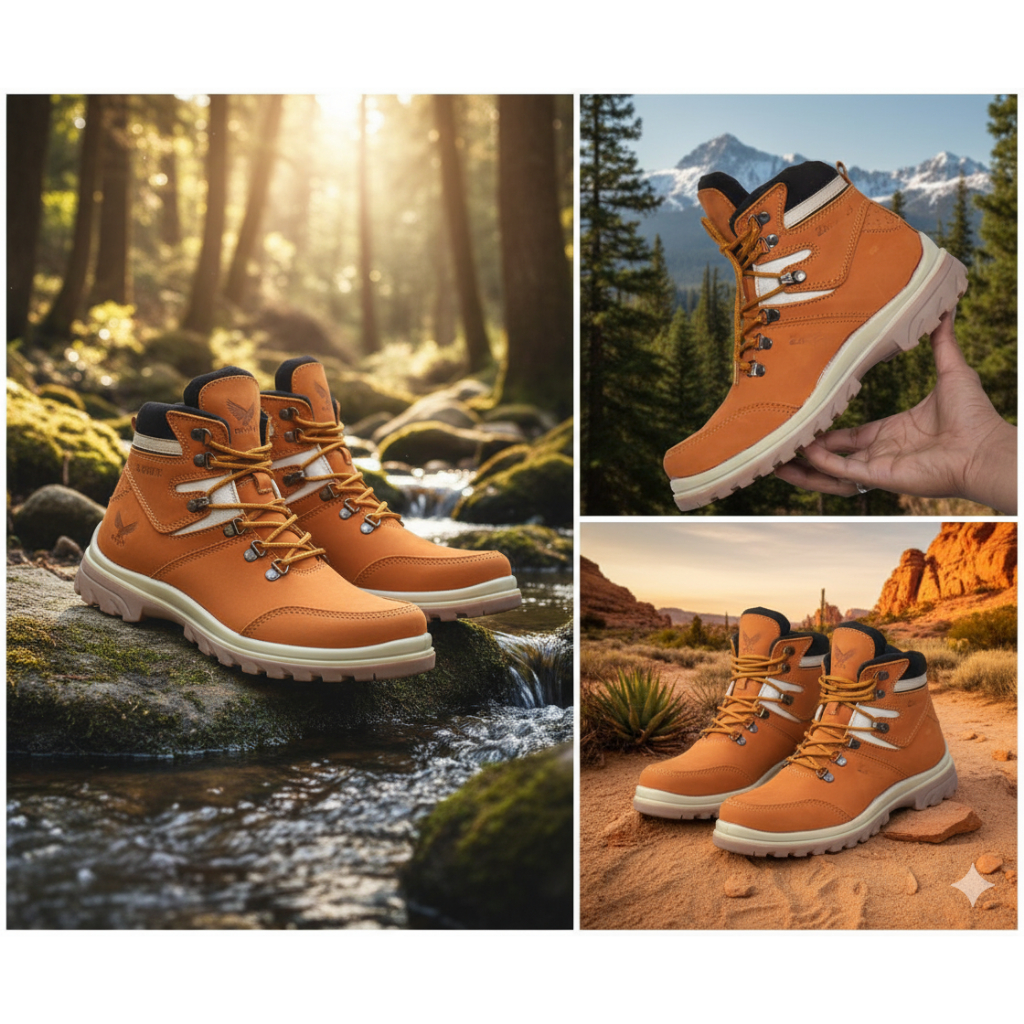 SEPATU ZIMZAM JOGGER BOOT SAFETY KULIT NUBUCK TAN