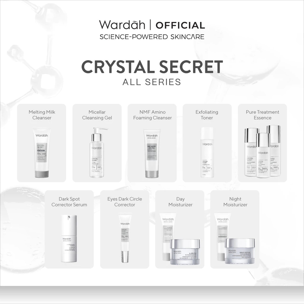 New  Wardah Crystal Secret Series Lengkap - Milk Cleanser, Micellar Cleansing Gel, Foaming Cleanser,