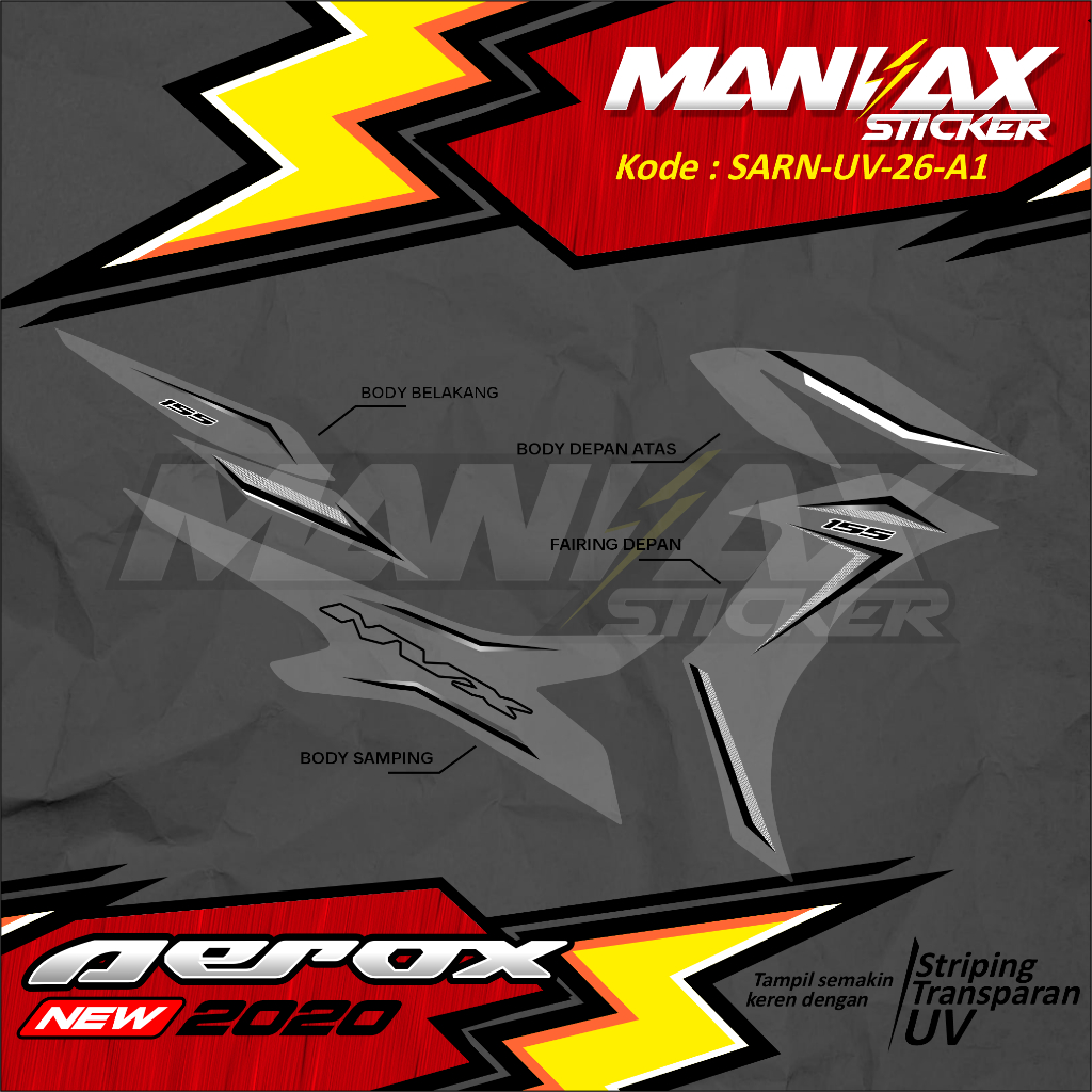 STIKER TRANSPARAN UV STIKER AEROX YAMAHA MOTOR AEROX NEW 155 STIKER SEMIFULL AEROX 155 NEW -SARN-UV