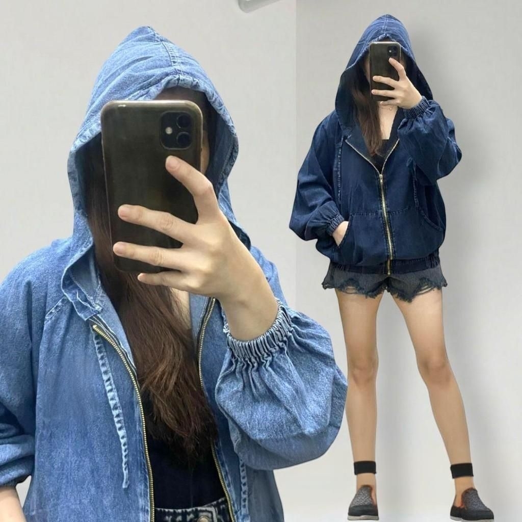 JAKET SOFT DENIM WANITA BOMBER HOODIE RIBELLE - JAKET JEANS HOODIE RESLETING JAKET WANITA JAKET HOOD