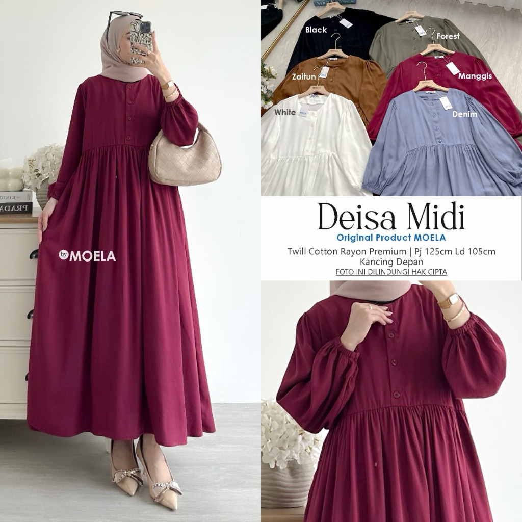 Midi Dress Katun Twill Polos Original Moela