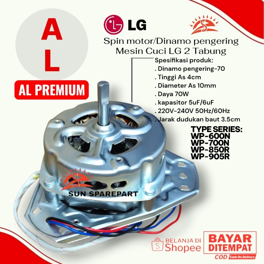 Dinamo pengering LG AL premium 70W Mesin cuci 2 Tabung Series WP-700N WP-600N WP-850R WP-905R