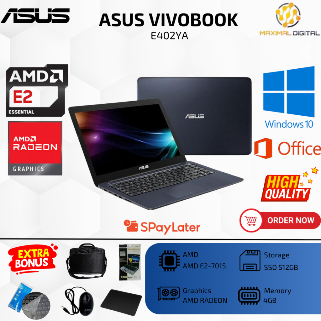 ASUS E402YA AMD E2-7015 - RAM 4GB - SSD 512GB - 14''INCH - WINDOWS 10