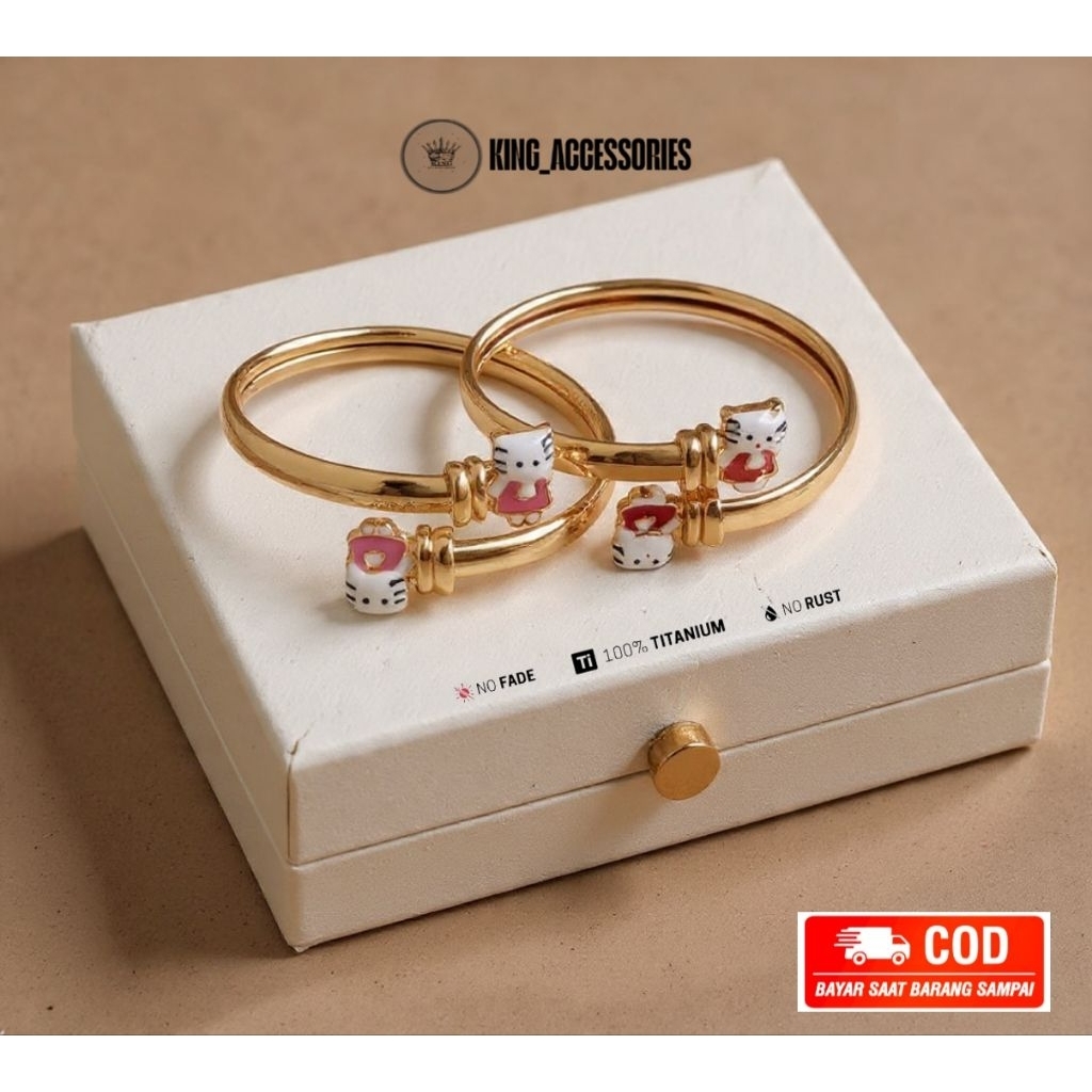 Gelang Anak Perempuan Lapis Emas [ High Quality ] | Gelang Anak Perempuan Model Hello Kitty Anti Kar