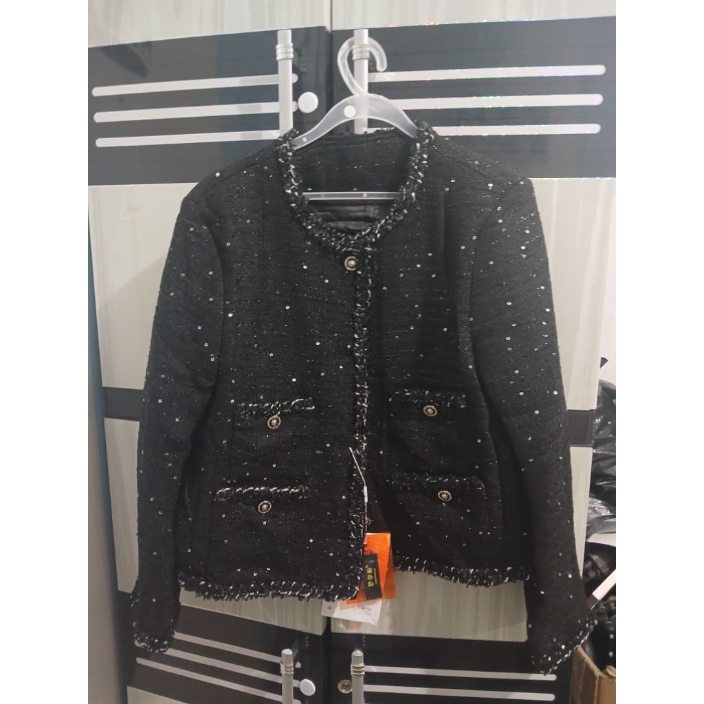 (NEW) BLAZER TWEED IMPORT HITAM GLITTER TEBAL //MIDI GAMIS MEIJIWANG BULKUD/ SETELAN CELANA VEST TAL
