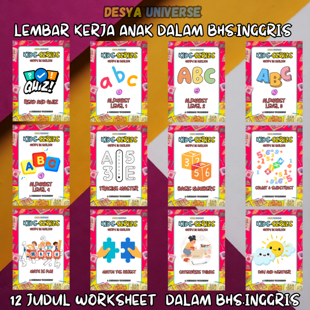 12 Judul Buku Edukasi Anak dalam bahasa inggris -   1100+ Hal  Worksheet dalam Bahasa Inggris