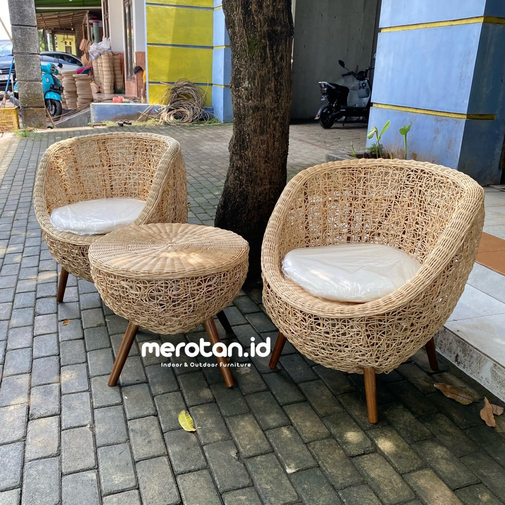 Set Kursi Teras Rotan Alam / Set Kursi Teras Rotan Natural / Kursi Teras Model Brekele