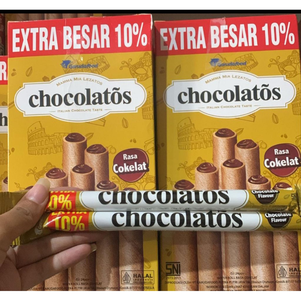 1 box isi 24 pcs chocolatos mamamia lezatos Snack roll coklat besar enak harga murah grosir bandung 
