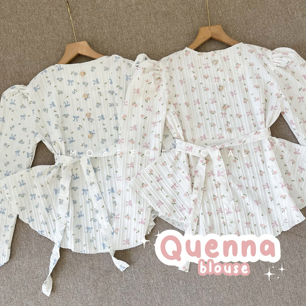 Imobeeofficial | QUEENA PEPLUM BLOUSE Atasan Wanita Motif Bunga Aesthetic Elegan Puffy Kancing Mawar