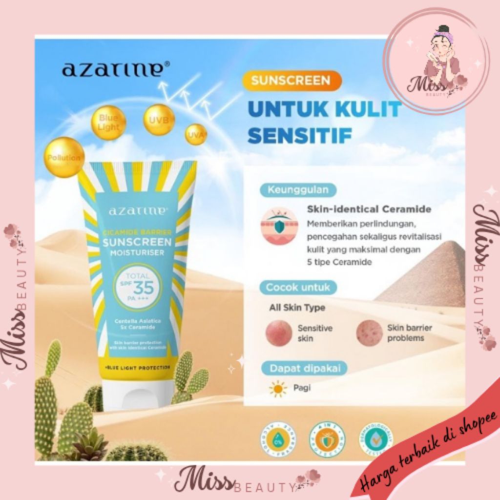 Cicamide barrier sunscreen moisturizer azarine 30ml  || Sunscreen azarine