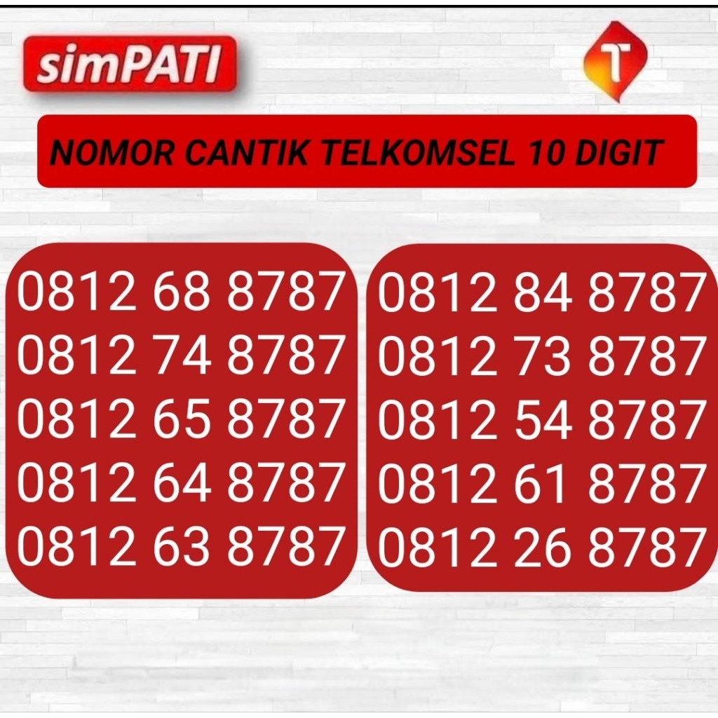 NOMOR CANTIK SIMPATI 10 DIGIT 8787 - NOMOR CANTIK TELKOMSEL 10 DIGIT