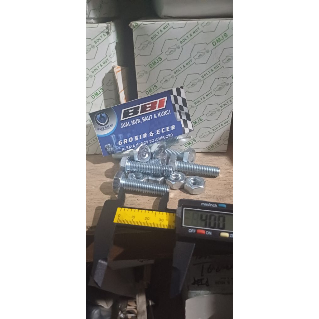 baut mur 10x40 putih baut 17 panjang 4cm isi 25 pcs