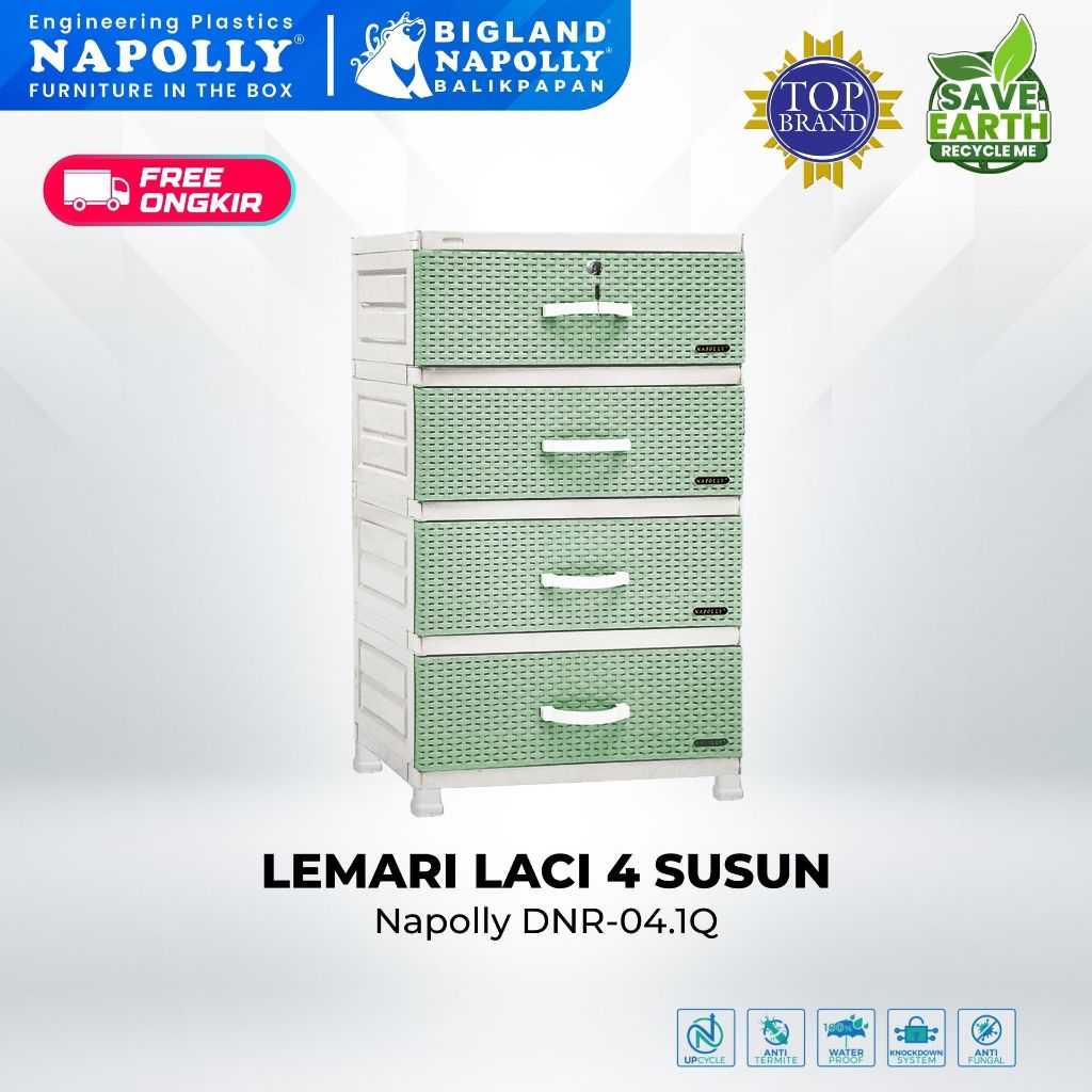 Napolly Lemari Kabinet DNR-04.1Q Lemari Penyimpanan Serbaguna 4 Laci Furniture Motif Anyaman Rotan