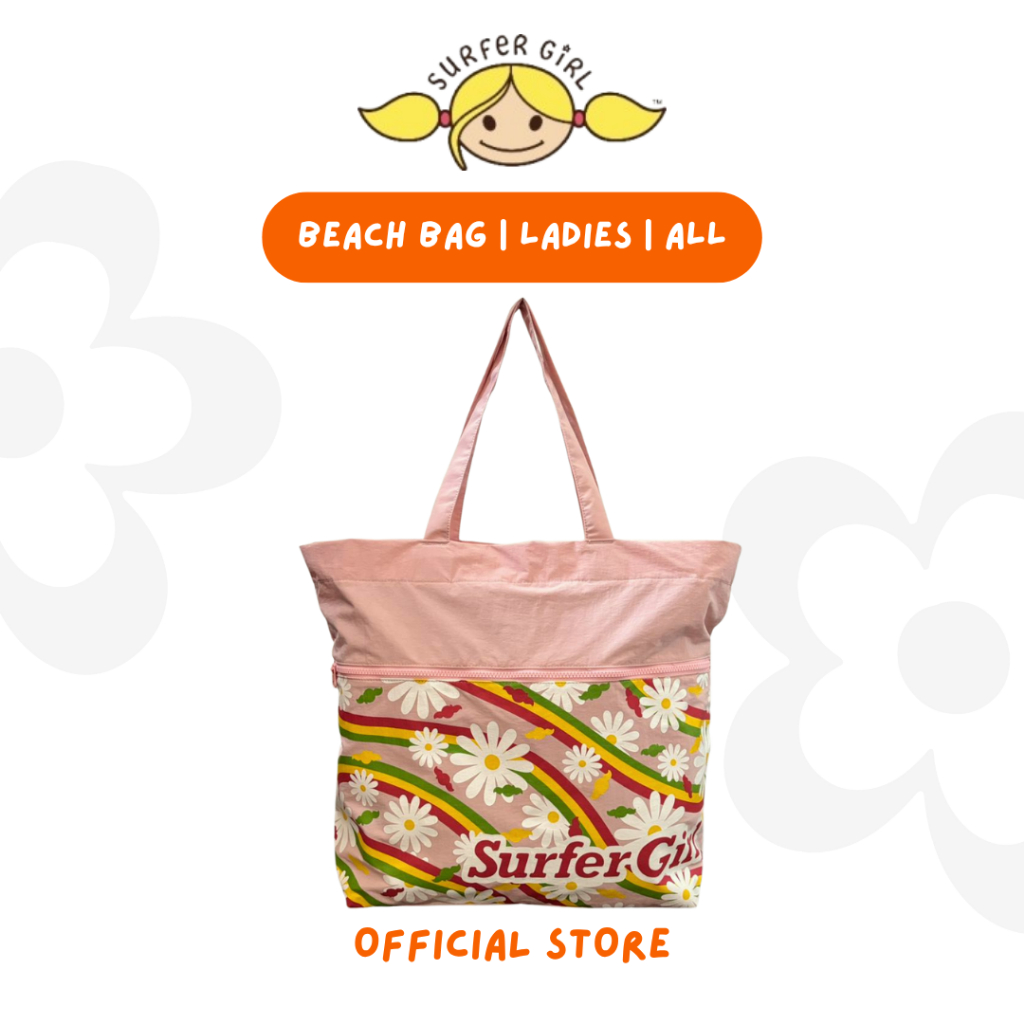 Surfer Girl Rainbow Beach Bag Pink 253ABCB001PNK | Tas Pantai Pink | Tas Surfer Girl | Tas Bunga Dai