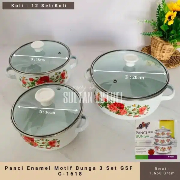 Panci Enamel Motif Bunga 3 Set GSF G-1618