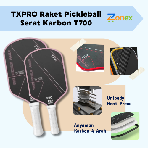 TXPRO Raket Pickleball Serat Karbon T700–Ringan, Kuat & Nyaman Digunakan