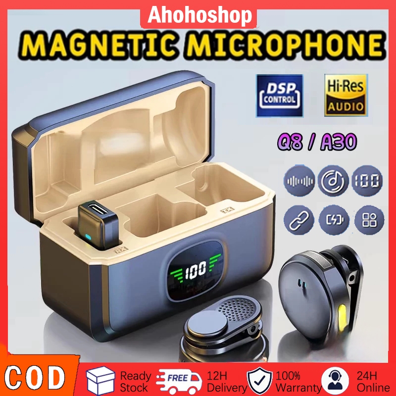 Q8 Wireless Clip on Mic Microphone Dual Mikrofon Wireless Mikrofon hp Lavalier Microphone Plug Play