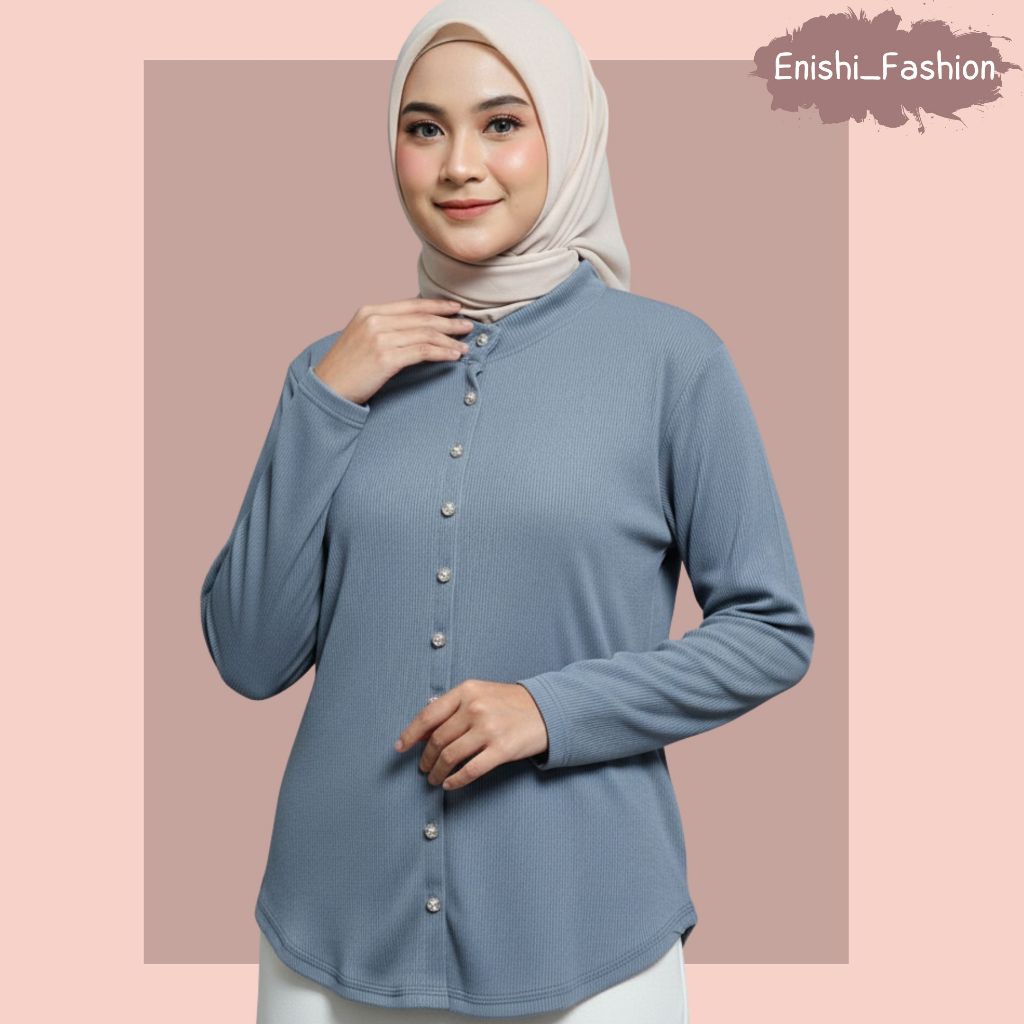 Cardigan Kancing Mutiara Lengan Panjang Wanita Kekinian Button Kancing Rib Premium