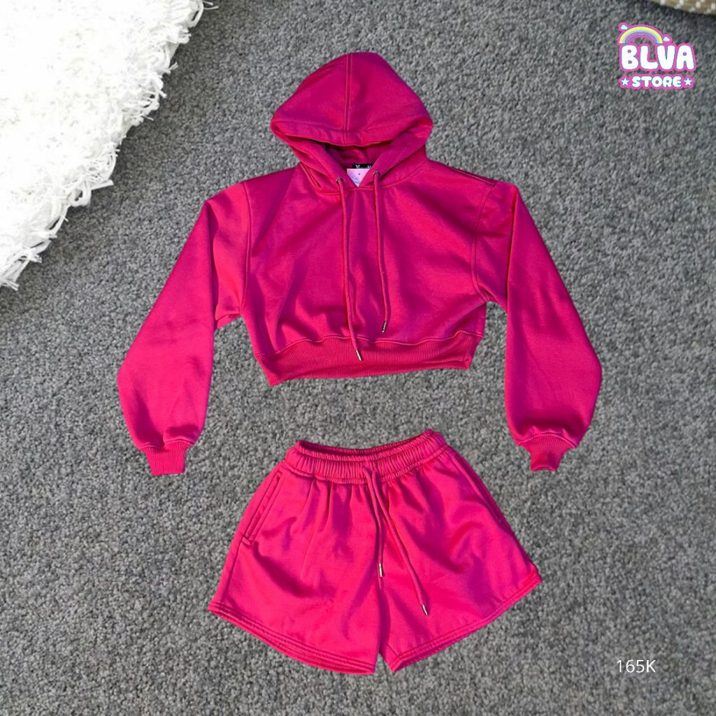 🩷Blvastore🩷 Hoodie crop & hotpants wanita setelan celana pendek