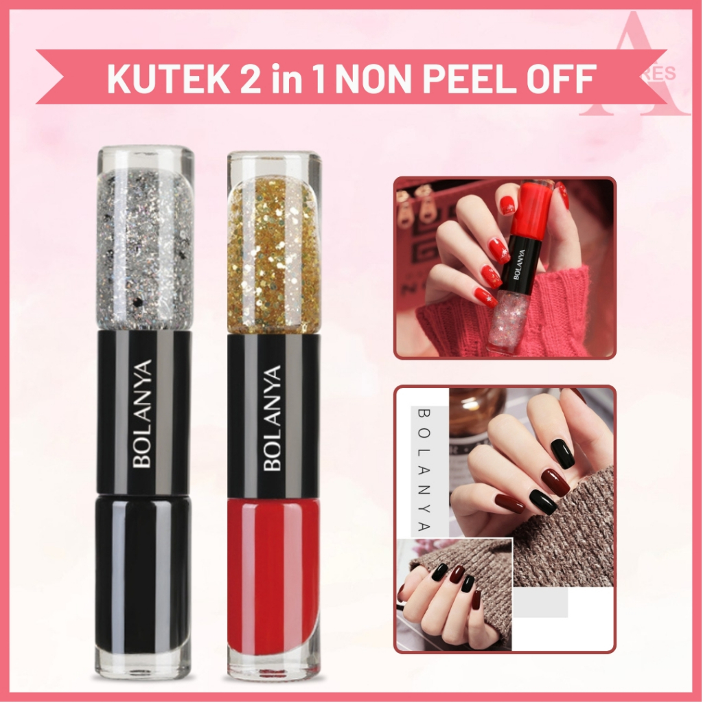 Kutek Korea 2 in 1 Non Peel Off Bolanya Cat Kuku Kutek Halal Tahan Lama KU001