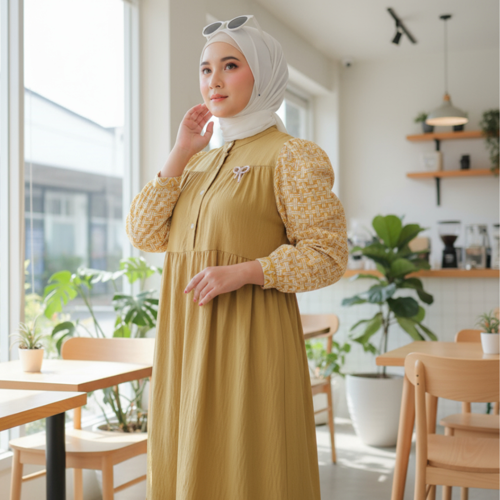 SHOFIYA OFFICIAL STORE CHIKI MIDI DRESS WANITA MUSLIM TERBARU KEKINIAN POLOS MIX BATIK // AGATA