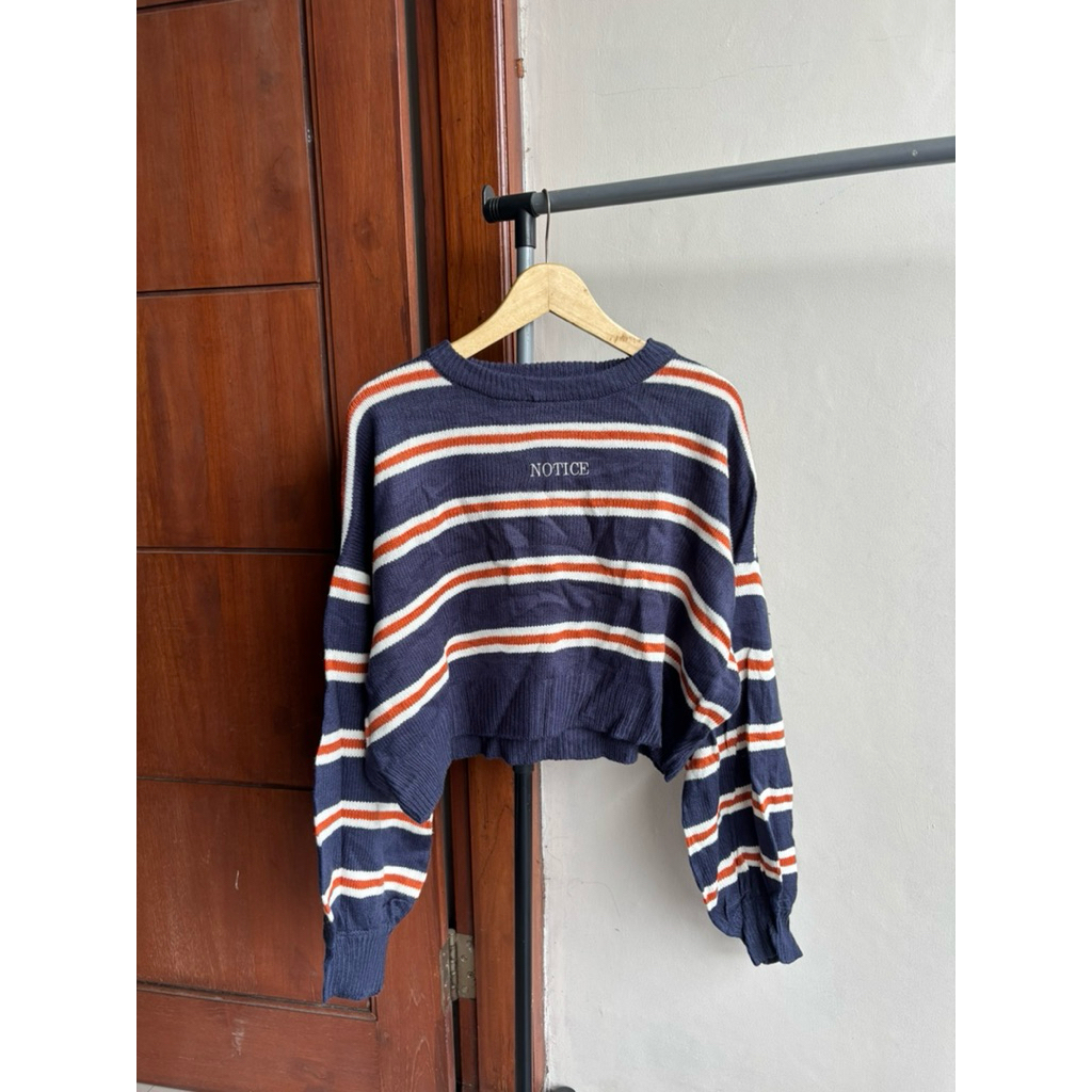 CHIP CLIP stripped oversize knit sweater - sweater crop balon - sweater lengan balon - sweater rajut