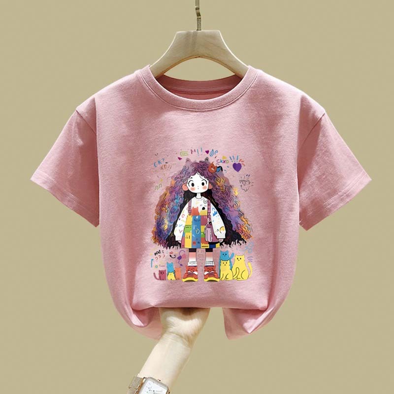 JiOJiO Cetakan grafiti gadis kecil dopamin kartun personalisasi gaya Korea pakaian anak baju anak pe