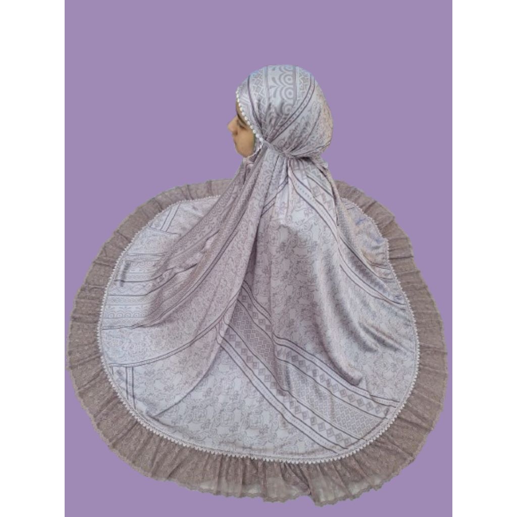 Mukena Armani Silk Premium Renda Motif I Warna Ungu Muda