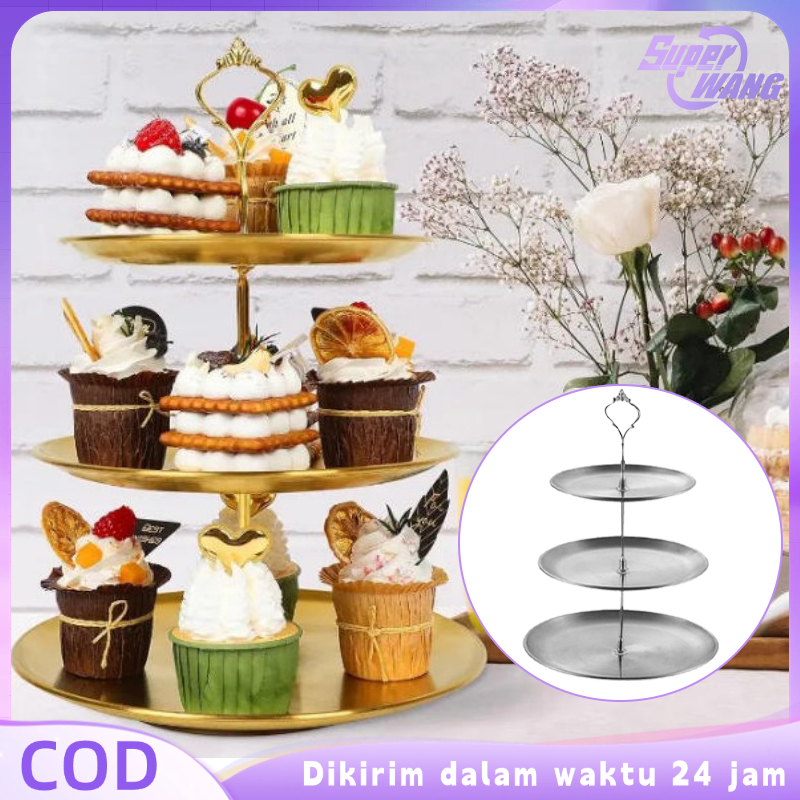 Stand Kue Cupcake Stainless Piring Kue Tingkat Piring Kue Tingkat Tempat Kue Susun Estetik