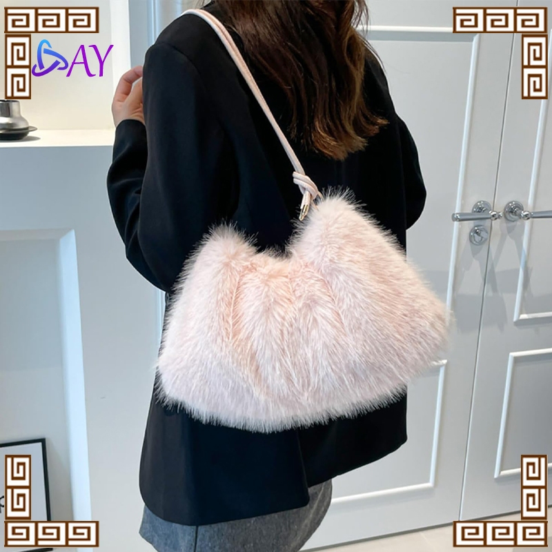 Tas Wanita Gaya Korea Bulu Lembut Import Sling Bag & Tas Ketek untuk Musim Gugur/Dingin Kualitas Pre