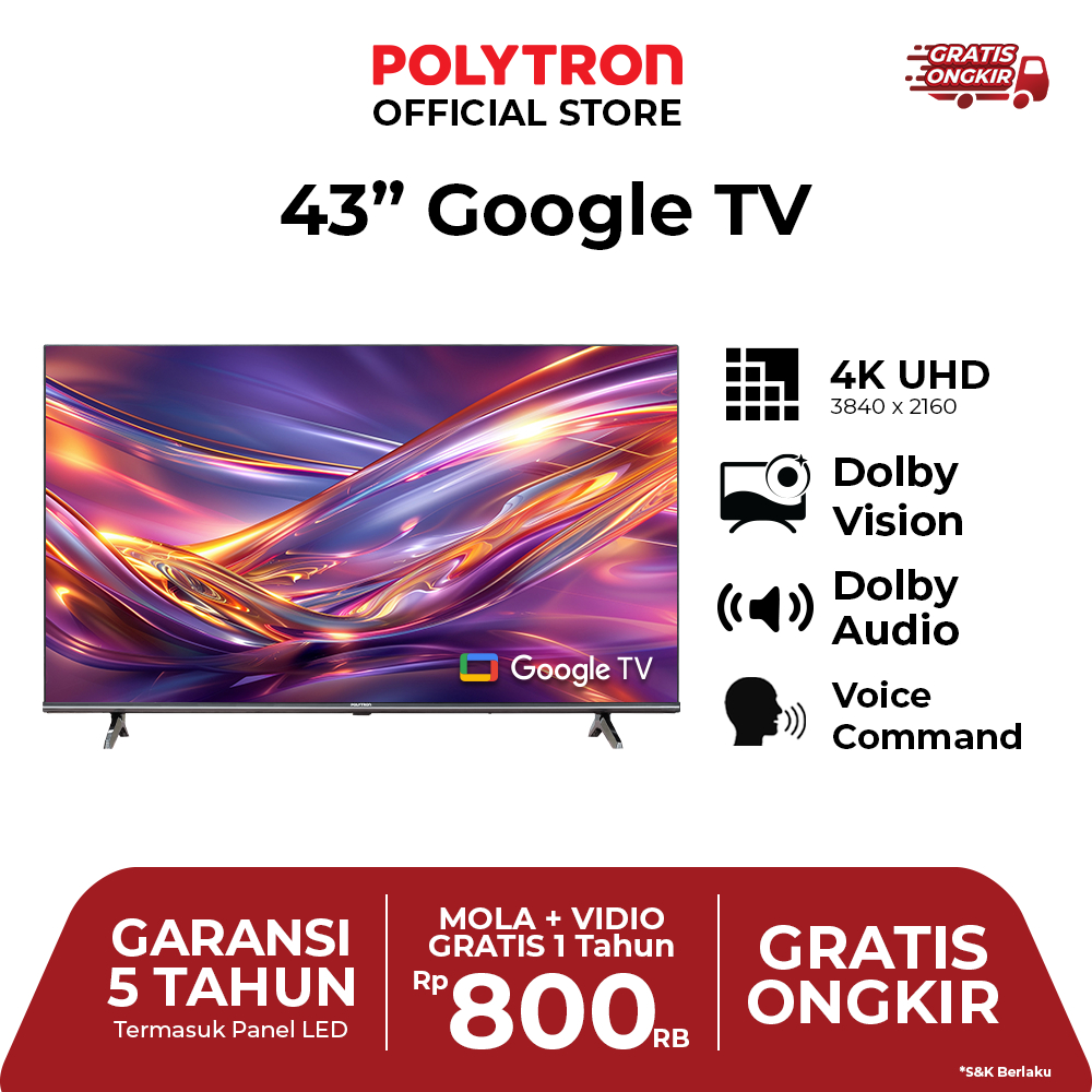 LED TV 43 INCH POLYTRON GOOGLE tv 4K UHD PLD-43UG5059
