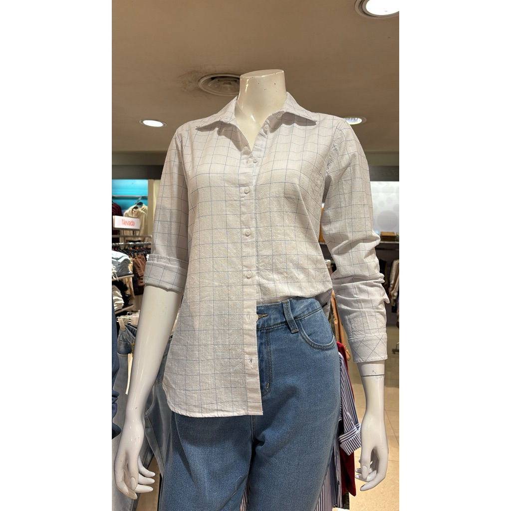 kemeja wanita polos motif garis brand C2 original