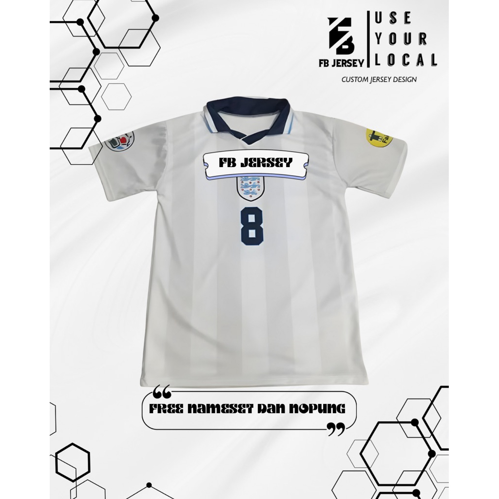 Jersey Timnas Inggris 1996 Full Printing Custom