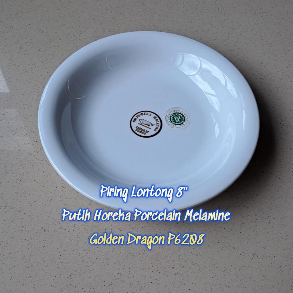 Piring Lontong 8" Putih Horeka Porcelain Melamine - Golden Dragon P6208